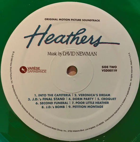 Album cover for Heathers Original Motion Picture Soundtrack by David Newman