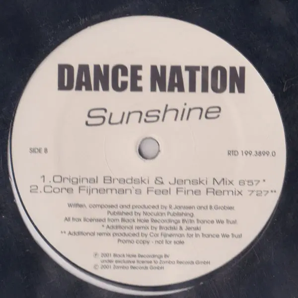 Dance Nation - Sunshine, Electronic, Trance, 2001 - Not On Label, Germany, Vinyl 1x 12", Promo