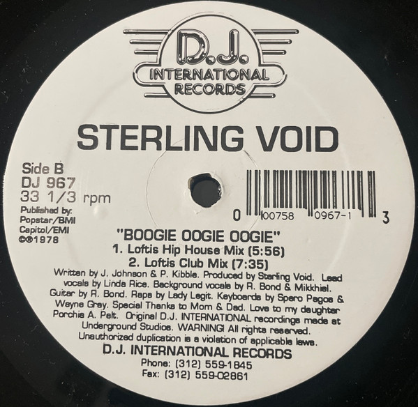 Sterling Void - Boogie Oogie Oogie, Electronic, House, D.J. International Records, US, Vinyl 1x 12", 33 ⅓ RPM