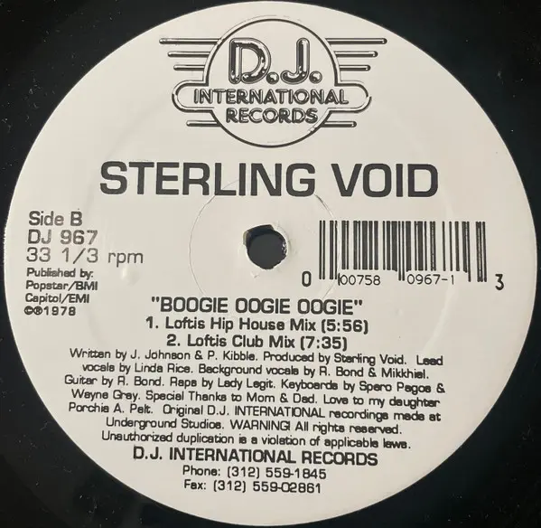 Sterling Void - Boogie Oogie Oogie, Electronic, House, D.J. International Records, US, Vinyl 1x 12", 33 ⅓ RPM