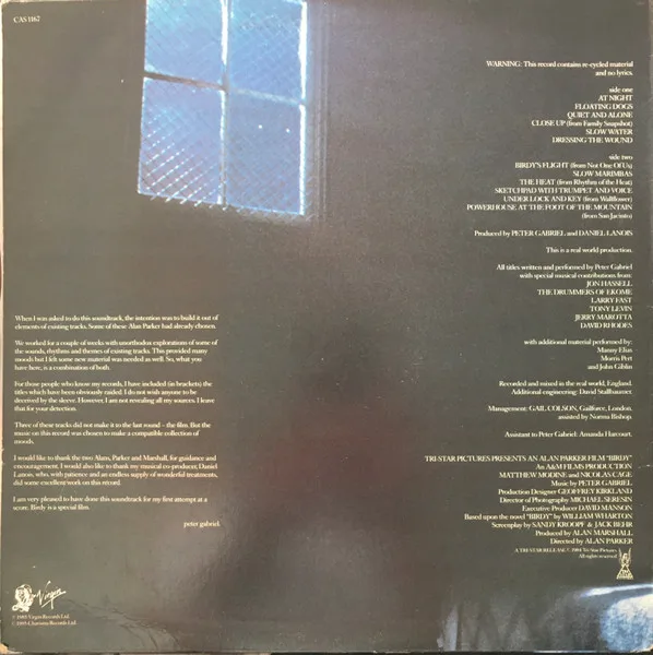 Album cover for Birdy by Peter Gabriel