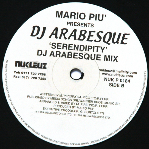 Mario Più Presents DJ Arabesque - Serendipity, Electronic, Techno, Trance, 1999 - Nukleuz, UK, Vinyl 1x 12", 33 ⅓ RPM