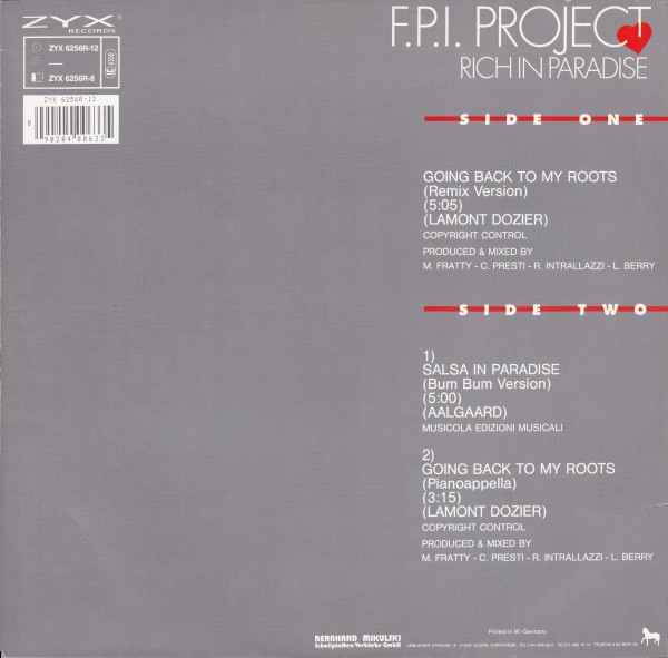 FPI Project - Rich In Paradise "Going Back To My Roots" (Remix), Electronic, Italo House, 1990 - ZYX Records, Germany, Vinyl 