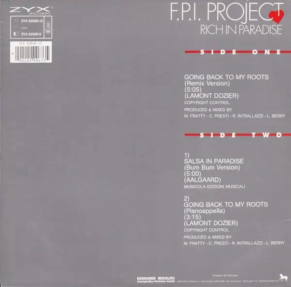 FPI Project - Rich In Paradise "Going Back To My Roots" (Remix), Electronic, Italo House, 1990 - ZYX Records, Germany, Vinyl 