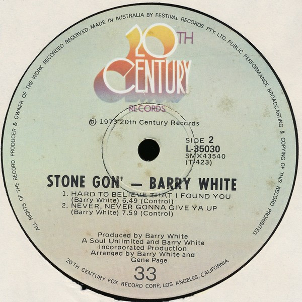 Barry White - Stone Gon', Funk / Soul, Disco, Funk, Soul, 1973 - 20th Century Records, Australia, Vinyl 1x LP, Album