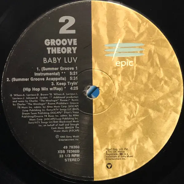 Groove Theory - Baby Luv, Funk / Soul, Contemporary R&B, Hip Hop, 1996 - Epic, US, Vinyl 1x 12"
