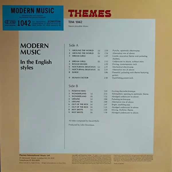 David Reilly (2) - Modern Music In The English Styles, Electronic, Stage & Screen, Synth-pop, 1983 - Themes International Mus