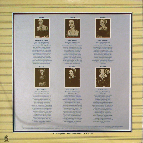 Rick Wakeman - The Six Wives Of Henry VIII, Electronic, Rock, Modern Classical, Prog Rock, 1974 - A&M Records, Japan, Vinyl 1