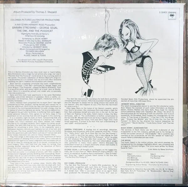 Album cover for The Owl And The Pussycat (Comedy Highlights And Music From The Soundtrack) by Barbra Streisand, George Segal,