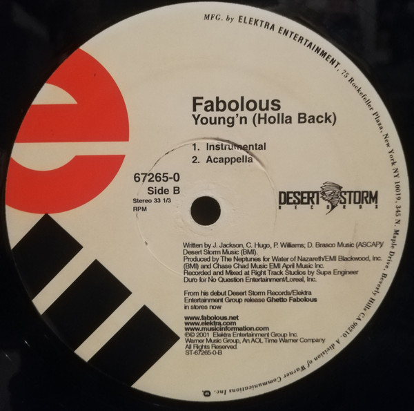 Fabolous - Young'n (Holla Back), Hip Hop, Gangsta, 2001 - Desert Storm Records, Elektra, US, Vinyl 1x 12", 33 ⅓ RPM, Single