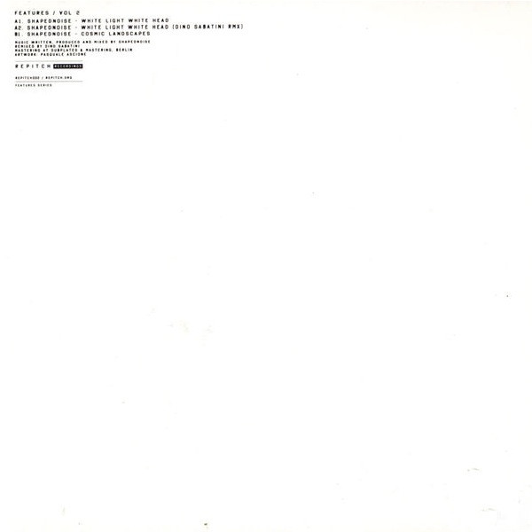 Shapednoise - Features Vol. 2, Electronic, Techno, 2012 - Repitch Recordings, Germany, Vinyl 1x 12", EP, Limited Edition