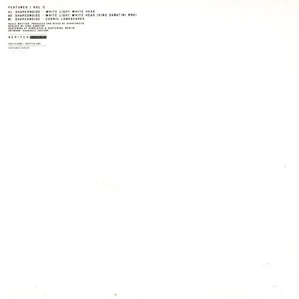 Shapednoise - Features Vol. 2, Electronic, Techno, 2012 - Repitch Recordings, Germany, Vinyl 1x 12", EP, Limited Edition