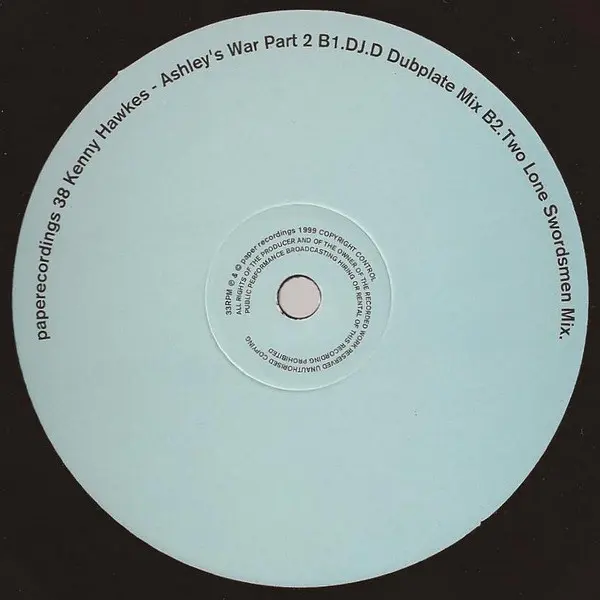 Kenny Hawkes - Ashley's War Part 2, Electronic, Deep House, Downtempo, Techno, 1999 - Paper Recordings, UK, Vinyl 1x 12", 33 