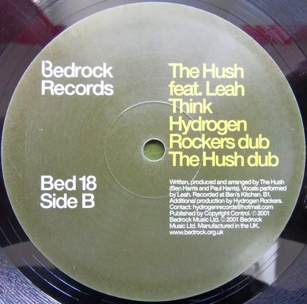 Hush, The Feat. Leah Rasmussen - Think, Electronic, Progressive House, Trance, 2001 - Bedrock Records, UK, Vinyl 1x 12", 33 ⅓