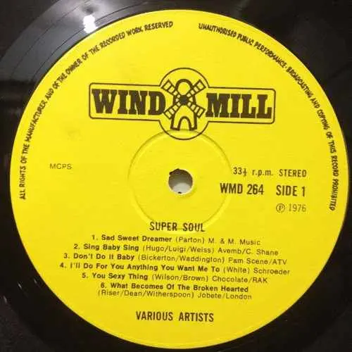 Various - Super Soul, Funk / Soul, Pop, 1976 - Windmill (3), UK, Vinyl 1x LP, Compilation, Stereo
