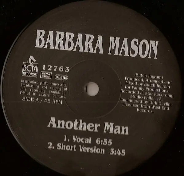 Barbara Mason - Another Man - 1990 - Electro - BCM Records - Vinyl 1x 12", 45 RPM, Reissue