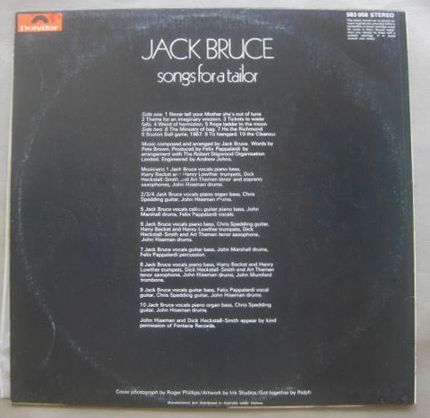 Jack Bruce - Songs For A Tailor, Pop, Rock, Art Rock, Prog Rock, 1969 - Polydor, Australia, Vinyl 1x LP, Album
