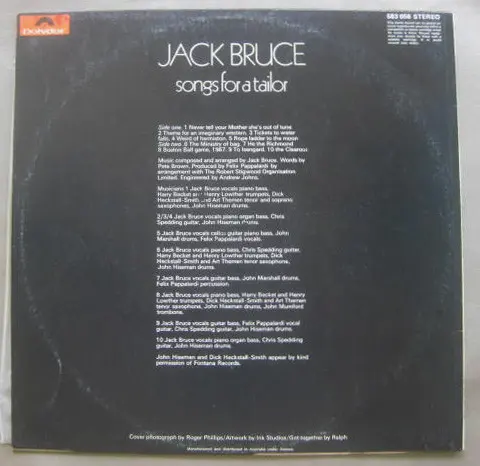 Jack Bruce - Songs For A Tailor, Pop, Rock, Art Rock, Prog Rock, 1969 - Polydor, Australia, Vinyl 1x LP, Album