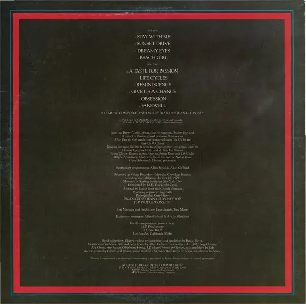 Jean-Luc Ponty - A Taste For Passion, Jazz, Fusion, Jazz-Rock, 1979 - Atlantic, Japan, Vinyl 1x LP, Album