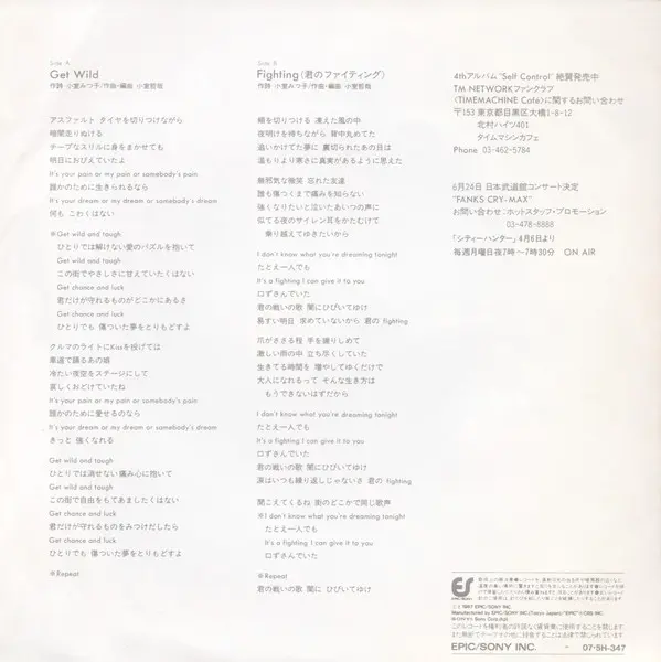 TM Network - Get Wild, Electronic, Pop, Rock, Stage & Screen, Anison, Synth-pop, Theme, 1987 - Epic, Japan, Vinyl 1x 7", 45 R