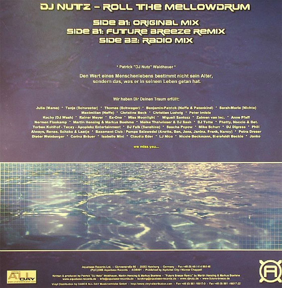 DJ Nutz - Roll The Mellowdrum, Electronic, Trance, 2006 - Aquabase Records, Germany, Vinyl 1x 12"