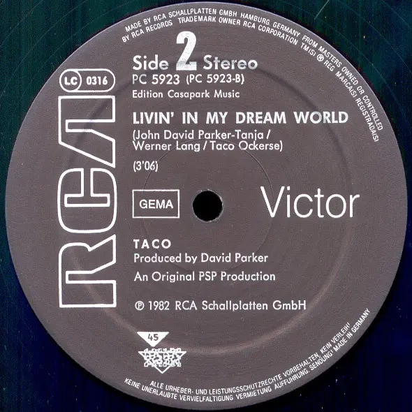 Taco - Puttin' On The Ritz, Electronic, Disco, Synth-pop, 1982 - RCA, RCA Victor, Germany, Vinyl 1x 12", 45 RPM, Single, Ster