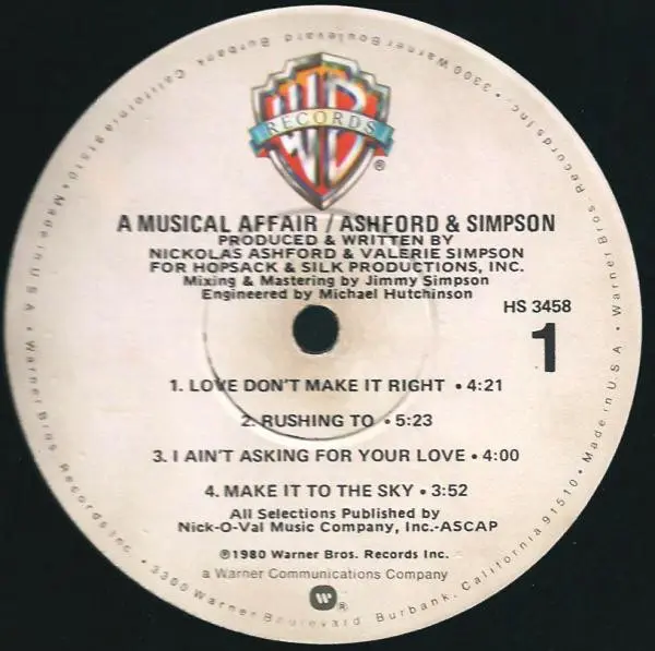Ashford & Simpson - A Musical Affair, Funk / Soul, Disco, Funk, Soul, 1980 - Warner Bros. Records, US, Vinyl 1x LP, Album Win