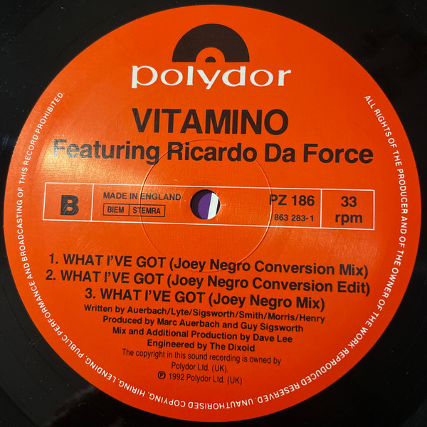 Vitamino - What I've Got, Electronic, Hip-House, House, 1992 - Polydor, UK, Vinyl 1x 12", 33 ⅓ RPM