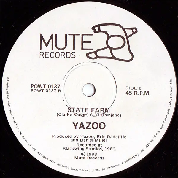 Yazoo - Nobody's Diary / State Farm, Electronic, Pop, Synth-pop, 1983 - Mute, Australia, Vinyl 1x 12", 45 RPM