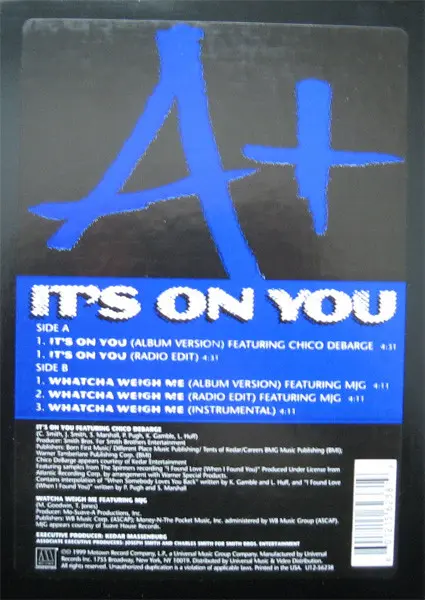 Album cover for It's On You / Watcha Weigh Me by A+