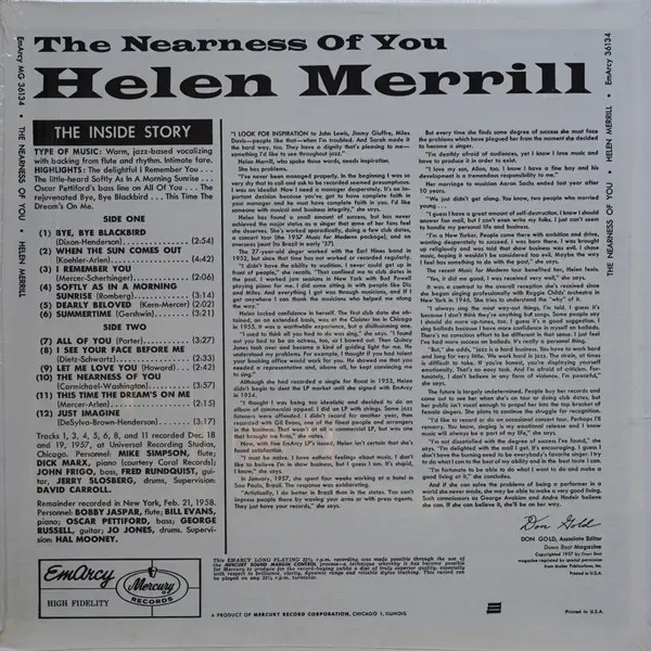Helen Merrill - The Nearness Of You, Jazz, Cool Jazz, EmArcy, Mercury, US, Vinyl 1x LP, Album, Reissue, Mono Red label