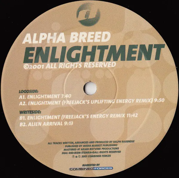 Alpha Breed - Enlightment, Electronic, Progressive Trance, Trance, 2001 - Deal Records, Netherlands, Vinyl 1x 12", 33 ⅓ RPM