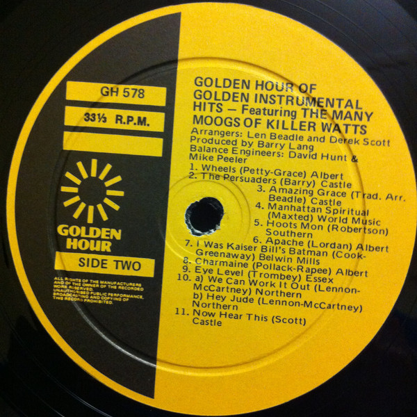 Killer Watts - Golden Hour Of Golden Instrumental Hits Featuring The Many Moogs Of Killer Watts, Electronic, Pop, Rock, Loung