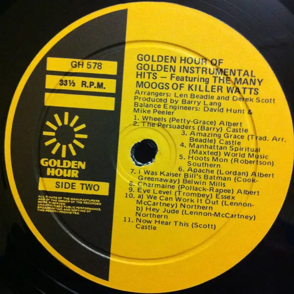 Killer Watts - Golden Hour Of Golden Instrumental Hits Featuring The Many Moogs Of Killer Watts, Electronic, Pop, Rock, Loung