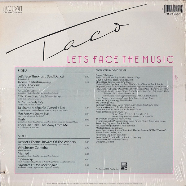 Taco - Let's Face The Music, Electronic, Synth-pop, 1984 - RCA, RCA Victor, US, Vinyl 1x LP, Album, Stereo Indianapolis Press