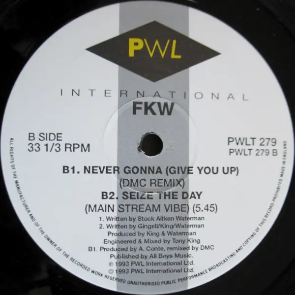 FKW (2) - Seize The Day, Electronic, House, Tribal House, 1993 - PWL International, UK, Vinyl 1x 12", 33 ⅓ RPM