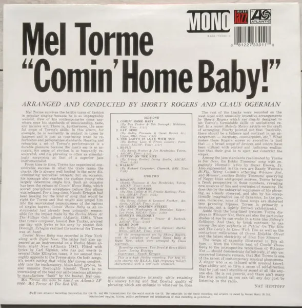 Mel Tormé - Comin' Home Baby!, Jazz, Easy Listening, Soul-Jazz, 2006 - Atlantic, Warner Jazz, Europe, Vinyl 1x LP, Album, Rei