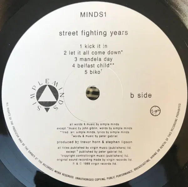 Simple Minds - Street Fighting Years, Pop, Rock, Pop Rock, 1989 - Virgin, Australia, Vinyl 1x LP, Album, Stereo Gatefold