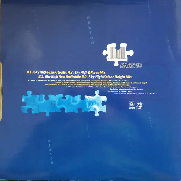 Newton (2) - Sky High, Electronic, Euro House, House, 1995 - Bags Of Fun, UK, Vinyl 1x 12", 33 ⅓ RPM