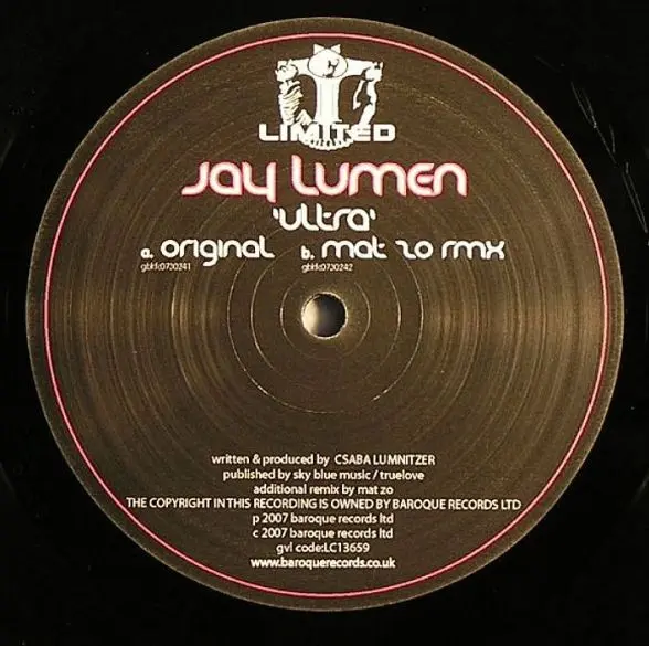 Jay Lumen - Ultra, Electronic, Progressive Trance, 2007 - Baroque Limited Records, UK, Vinyl 1x 12"