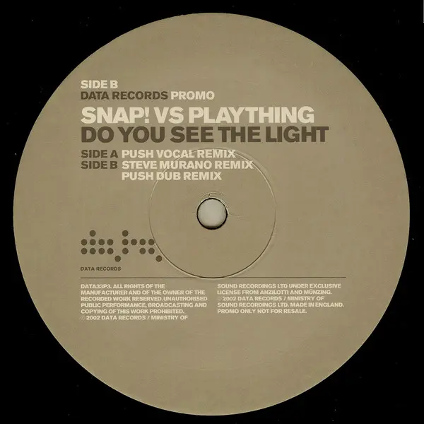 Snap! Vs Plaything - Do You See The Light, Electronic, Trance, 2002 - Data Records, UK, Vinyl 1x 12", 33 ⅓ RPM, 45 RPM, Promo