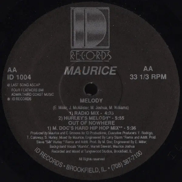 Maurice Joshua - Out Of Nowhere / Melody, Electronic, Hip-House, House, 1991 - ID Records, US, Vinyl 1x 12", 33 ⅓ RPM