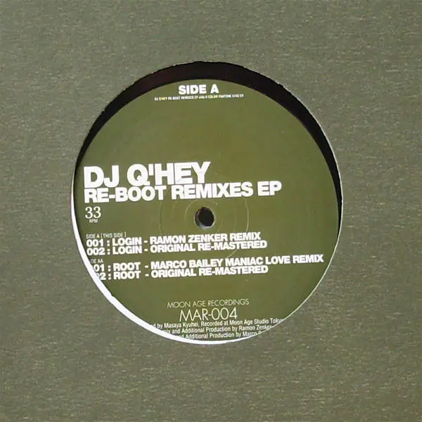Q'hey - Re-Boot Remixes EP, Electronic, Techno, 2001 - Moon Age, Japan, Vinyl 1x 12", EP