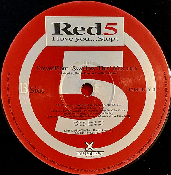 Red 5 - I Love You... Stop!, Electronic, Hard House, Trance, 1997 - Multiply Records, UK, Vinyl 1x 12", 33 ⅓ RPM
