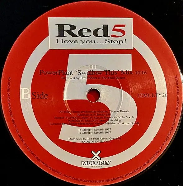 Red 5 - I Love You... Stop!, Electronic, Hard House, Trance, 1997 - Multiply Records, UK, Vinyl 1x 12", 33 ⅓ RPM