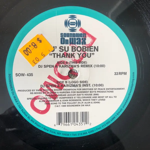 Su Su Bobien - Thank You (DJ Spen & Karizma Remixes), Electronic, Garage House, House, 1999 - Soundmen On Wax, US, Vinyl 2x 1