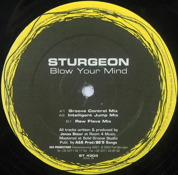 Sturgeon - Blow Your Mind, Electronic, Acid, Jumpstyle, Techno, 2001 - Stomper, Belgium, Vinyl 1x 12"