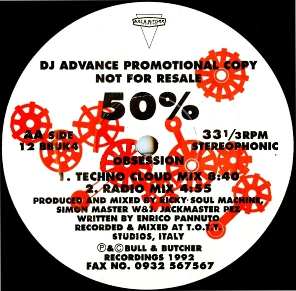 50% - Deepness (Do Do D'Up) / Obsession, Electronic, House, 1992 - Bull & Butcher Recordings, UK, Vinyl 1x 12", Promo, 33 ⅓ R
