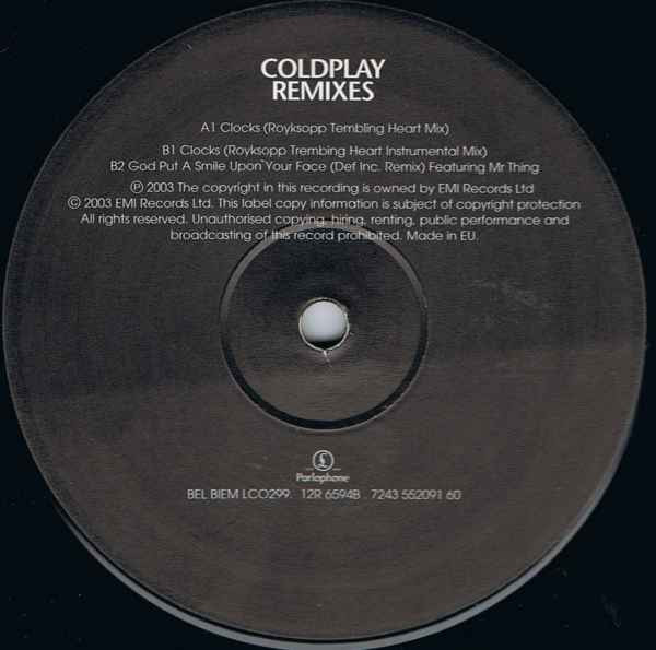 Coldplay - Remixes, Electronic, Downtempo, Electro, 2003 - Parlophone, Europe, Vinyl 1x 12", 33 ⅓ RPM, 45 RPM, Limited Editio
