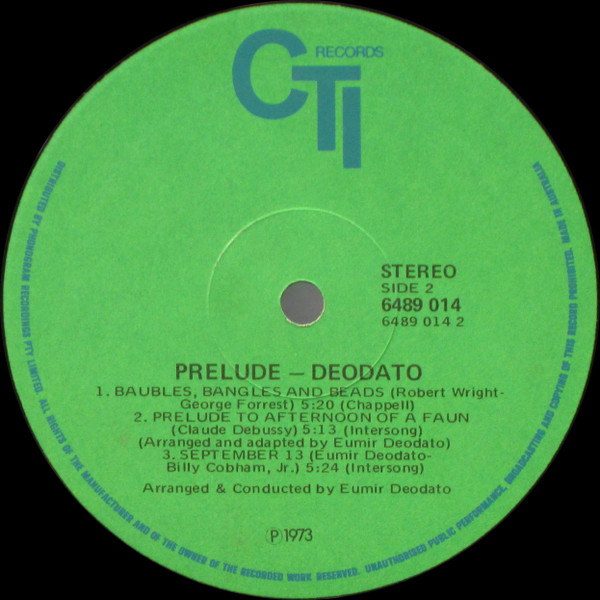 Eumir Deodato - Prelude, Funk / Soul, Jazz, 1973 - CTI Records, Australia, Vinyl 1x LP, Album Gatefold
